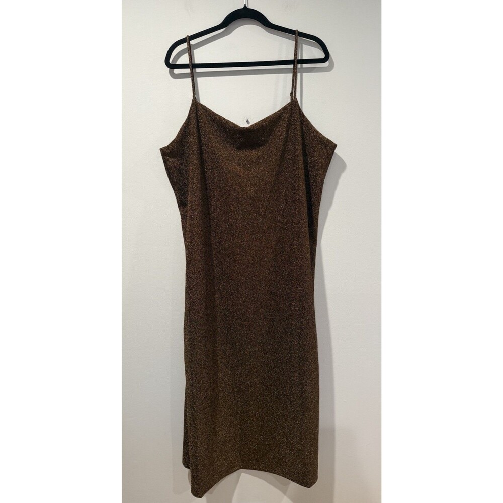 NEW H&M Dress XL Brown/Bronze 90s Friends Shimmer Stretch Minimal Whimsigoth